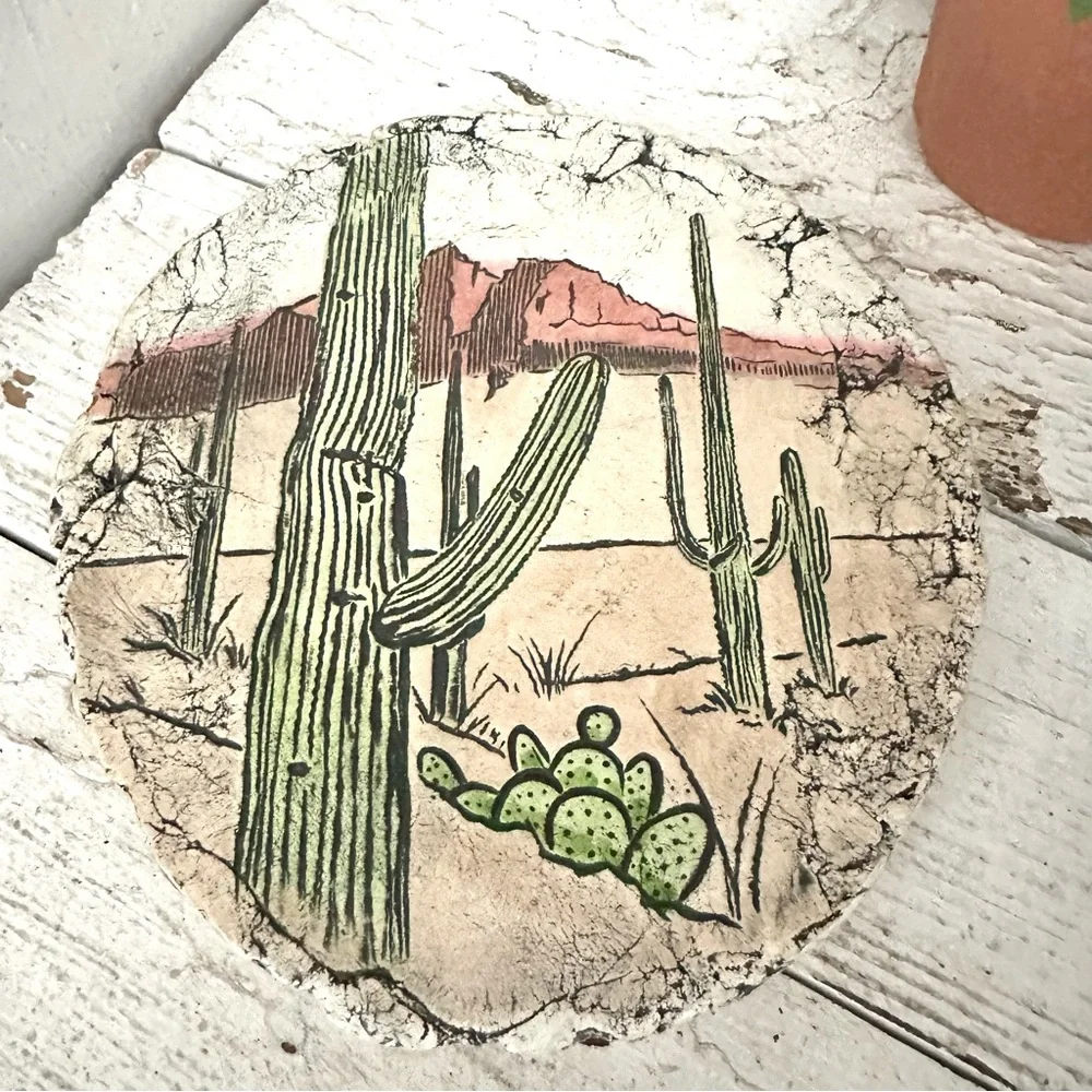 Vintage Green and Sand/BeigeDesert Cactus Trivet/Wall Hanging